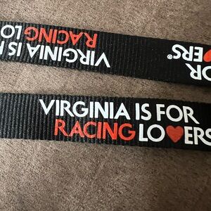 Black Lanyard with Red and White Text